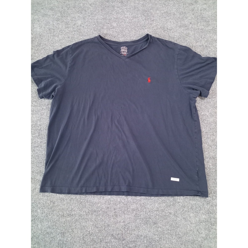 Polo Ralph Lauren V Neck T Shirt Mens XL Navy Red Pony Short Sleeve Tee